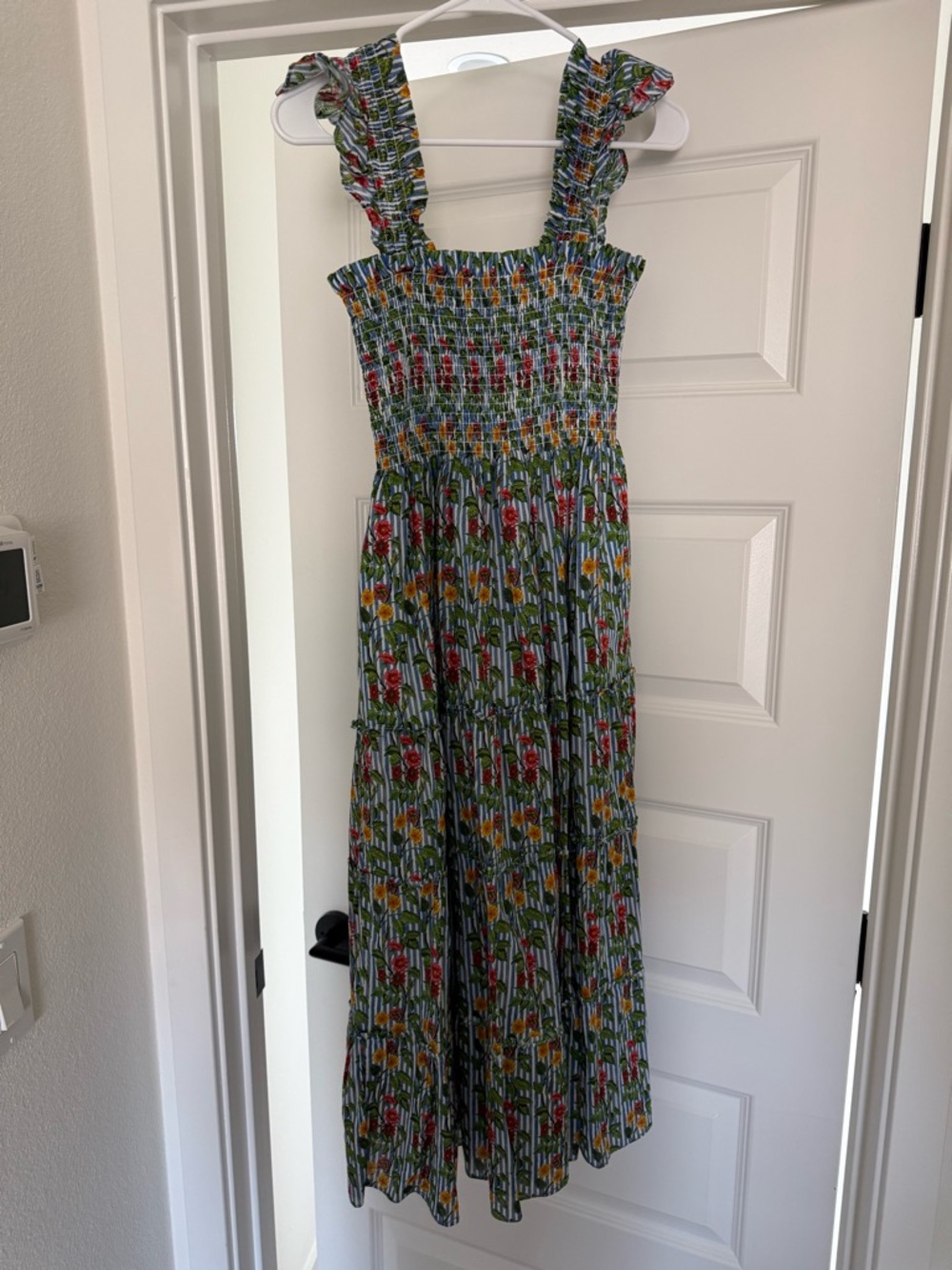 Hill House The Ellie Nap Dress Geranium Floral Stripe Midi Size Medium M RARE